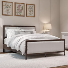 Queen Bed Frame with Adjustable Headboard, Full Wooden Slats, No Box Spring Needed - Queen Upholstered Bed Frame in Natural Fabric