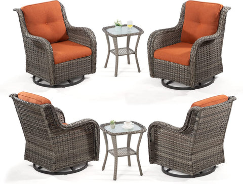6 Pieces Patio Wicker Conversation Set with Premium & Soft Fabric Cushions(Brown/Orange)