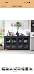 Buffet Sideboard Storage Cabinet with Glass Doors,Black