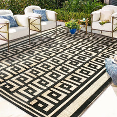 Outdoor Plastic Straw Rug, Outdoor Rug Waterproof,Outdoor Patio Rug 6 x 9 Feet Black & Beige