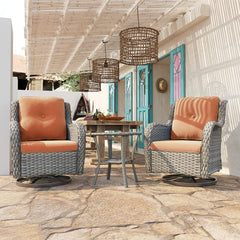 6 Pieces Patio Wicker Conversation Set with Premium & Soft Fabric Cushions(Brown/Orange)