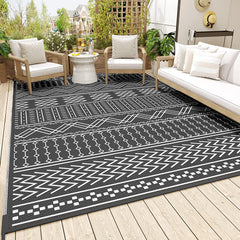 Outdoor Rug Carpet Waterproof 5x8ft Patio Rug Mat Indoor Outdoor Area Rug, Black White
