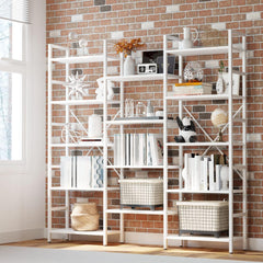 Bookcases and Bookshelves Triple Wide 5 Tiers Industrial Bookshelf, Large Etagere Bookshelf Open Display Shelves with Metal Frame