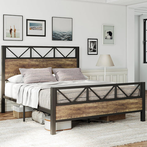 Full Size Bed Frame, 51.2" Tall Headboard, Platform Bed with Strong Supports, Solid and Noise Free, No Box Spring Needed, Easy Assembly, Rustic Maple