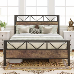 Full Size Bed Frame, 51.2" Tall Headboard, Platform Bed with Strong Supports, Solid and Noise Free, No Box Spring Needed, Easy Assembly, Rustic Maple