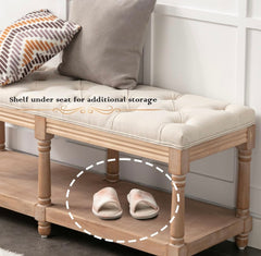 Tufted Extra-Long Entryway Bench with Shoe Storage, 47” French Vintage Bedroom Benches Upholstered Dining Benches, Beige