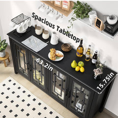 Buffet Sideboard Storage Cabinet with Glass Doors,Black