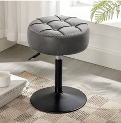 Adjustable Vanity Stool, 360°Swivel Vanity Chair for Makeup Room, Brown Stool Chair for Vanity, Small Faux Leather Vanity Stools for Bathroom, Living Room