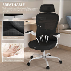 Office Chair, High Back Ergonomic Desk Chair, Breathable Mesh Desk Chair with Adjustable Lumbar Support and Headrest, Swivel Task Chair with flip-up Armrests, Executive Chair for Home Office