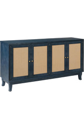 Rattan Sideboard Buffet Cabinet, Storage Cabinet with 4 Rattan Doors, Console Table for Living Room, Hallway, Entryway (Blue)