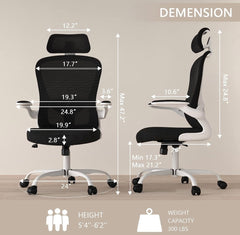 Office Chair, High Back Ergonomic Desk Chair, Breathable Mesh Desk Chair with Adjustable Lumbar Support and Headrest, Swivel Task Chair with flip-up Armrests, Executive Chair for Home Office