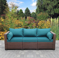 Patio Couch PE Wicker 3-Seat Outdoor Brown Rattan Sofa Deep Seating Furniture with Non-Slip Beige Cushions