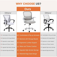 Office Chair, Desk Chair, Ergonomic Home Office Desk Chairs, Computer Chair with Flip up Armrests, Mesh Desk Chairs with Wheels, Office Desk Chair, Mid-Back Task Chair with Ergonomic Lumbar Support