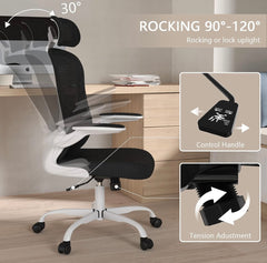 Office Chair, High Back Ergonomic Desk Chair, Breathable Mesh Desk Chair with Adjustable Lumbar Support and Headrest, Swivel Task Chair with flip-up Armrests, Executive Chair for Home Office