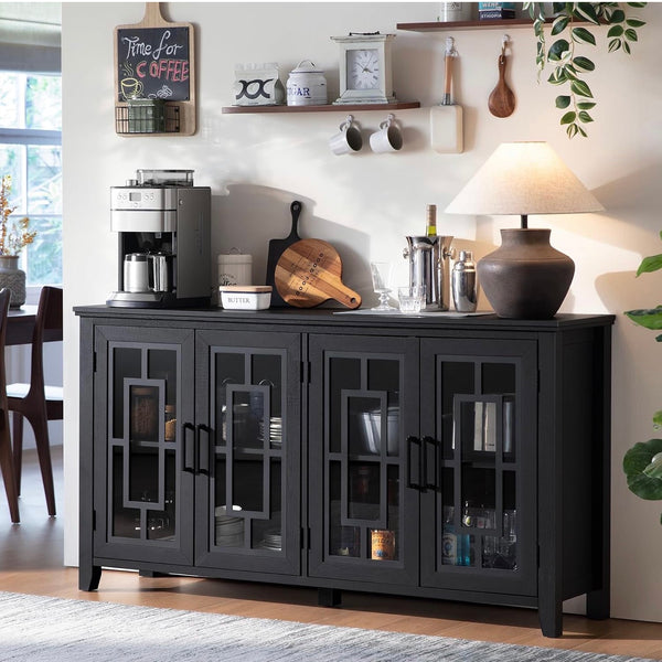 Buffet Sideboard Storage Cabinet with Glass Doors,Black