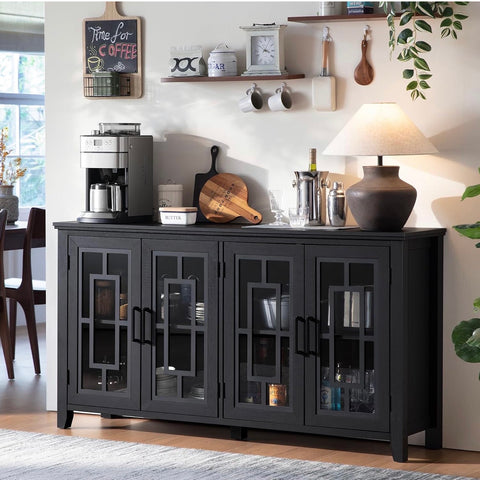 Buffet Sideboard Storage Cabinet with Glass Doors,Black