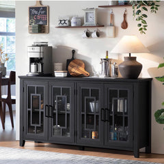 Buffet Sideboard Storage Cabinet with Glass Doors,Black