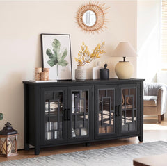 Buffet Sideboard Storage Cabinet with Glass Doors,Black