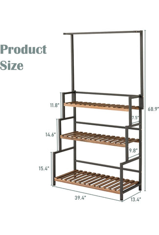 Hanging Plant Shelves Indoor 3-Tier Stand with Bar, Flower Pot Organizer Outdoor Shelf for Multiple Plants, Wood Rack with Metal Frame for Garden Balcony Patio Bedroom Office