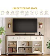 Farmhouse TV Stand for 65 Inch TV, 31.5" Tall Entertainment Center w/3 Drawers & Shutter Doors, Rustic Media Console Cabinet w/Storage Shelves, Wood Television Stand for Living Room, Rustic White