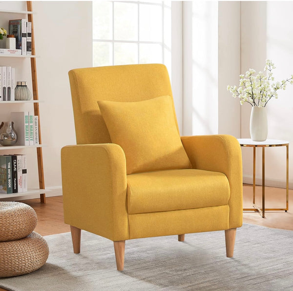 Modern Upholstered Accent Chair Armchair with Pillow, Fabric Reading Living Room Side Chair,Single Sofa with Lounge Seat and Wood Legs,Yellow