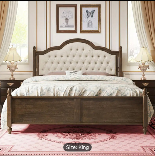 King Size Solid Wood Bed Frame, Transitional Platform Bed with 52.5
