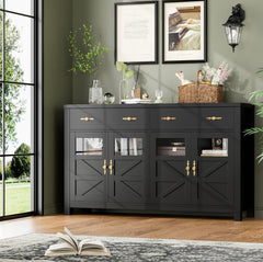 Buffet Cabinet with Storage, 55.1" Large Sideboard Buffet Cabinet, Farmhouse Sideboard Kitchen Cabinet with 2 Drawers and 4 Doors, Wood Coffee Bar Cabinet Buffet Table for Kitchen