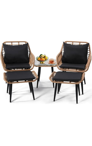 5 Pieces Patio Bistro Set Black