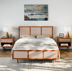 Queen Bed Frame and Headboard Unique Geometric, Mid Century Modern, Solid Acacia Wood, No Box Spring Needed, 12 Strong Wood Slats Support, Easy Assembly, Dark Chocolate