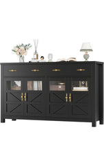 Buffet Cabinet with Storage, 55.1" Large Sideboard Buffet Cabinet, Farmhouse Sideboard Kitchen Cabinet with 2 Drawers and 4 Doors, Wood Coffee Bar Cabinet Buffet Table for Kitchen