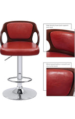 Walnut Bentwood Adjustable Height Leather Modern Barstools with Back Vinyl Seat Extremely Comfy Bar Stool 1 Piece (Red)