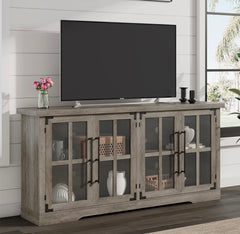 63" Farmhouse TV Stand with 4 Glass Doors, Modern Buffet Sideboard Cabinet with Storage, Entertainment Center with Adjustable Shelf for TV's up to 75"