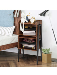 Nightstand Industrial Side End Table/Stackable Accent Furniture with 2-Tier Open Storage Compartments for Bedroom, Living Room and Small Spaces, 2 Pack, Brown+Black