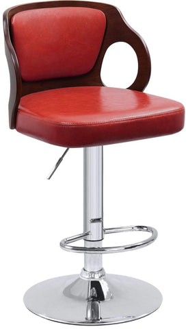 Walnut Bentwood Adjustable Height Leather Modern Barstools with Back Vinyl Seat Extremely Comfy Bar Stool 1 Piece (Red)