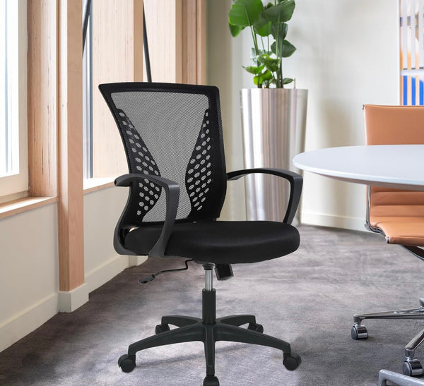 Home Office Chair Mid Back PC Swivel Lumbar Support Adjustable Desk Task Computer Ergonomic Comfortable Mesh Chair with Armrest