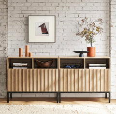 Modern Industrial Farmhouse Entryway Accent Buffet Cabinet, Sideboard, with Metal Legs, Oak