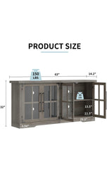 63" Farmhouse TV Stand with 4 Glass Doors, Modern Buffet Sideboard Cabinet with Storage, Entertainment Center with Adjustable Shelf for TV's up to 75"