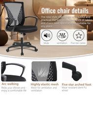 Home Office Chair Mid Back PC Swivel Lumbar Support Adjustable Desk Task Computer Ergonomic Comfortable Mesh Chair with Armrest