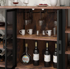 Wine Bar Cabinet, 55 Inches Kitchen Sideboard Buffet Cabinet with Wine Rack Storage, Industry Coffee Bar Cabinet with Wine Rack and Glass Holder for Liquor and Glasses (Rustic)