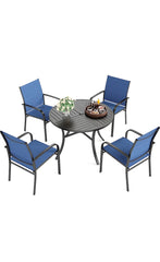 5 Pieces Patio Dining Set, Patio Furniture Sets for 4, 4 x Blue Textilene Dining Chair, 42" Metal Round Table for Lawn Garden Backyard Deck