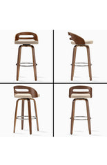 Bar Stools Set of 2, Swivel Bar Height Stools with Low Back, Wood Bar Chairs with Soft Cushion Seat, 24.6-Inch Seat Height (Beige, 26" Counter Height