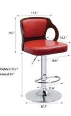 Walnut Bentwood Adjustable Height Leather Modern Barstools with Back Vinyl Seat Extremely Comfy Bar Stool 1 Piece (Red)