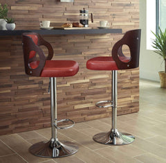 Walnut Bentwood Adjustable Height Leather Modern Barstools with Back Vinyl Seat Extremely Comfy Bar Stool 1 Piece (Red)