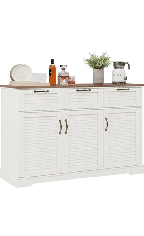 Kitchen Sideboard Buffet Cabinet with Storage, 15.7"D x 53.5"W x 35.1"H, Buffet Server Bar with 3 Shutter Doors and 3 Drawers, Wine Cabinet, Coffee Bar Cabinet for Living Room, Dining Room, White Oak