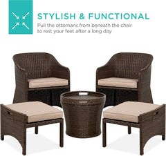 5-Piece Outdoor Wicker Conversation Bistro Patio Furniture Set