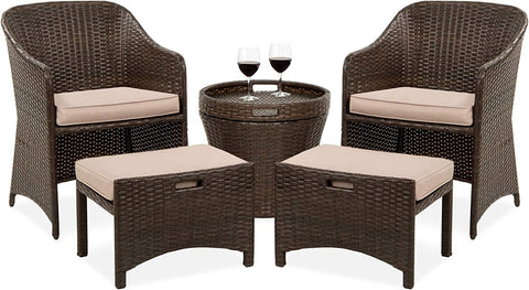 5-Piece Outdoor Wicker Conversation Bistro Patio Furniture Set