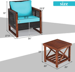 3 Pieces Patio Wicker Furniture Set