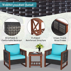 3 Pieces Patio Wicker Furniture Set