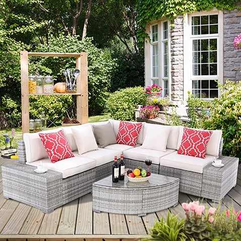 6 Pieces Outdoor Patio Furniture Sectional Conversation Set