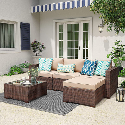 5 Pieces All-Weather Outdoor Sectional Sofa Set